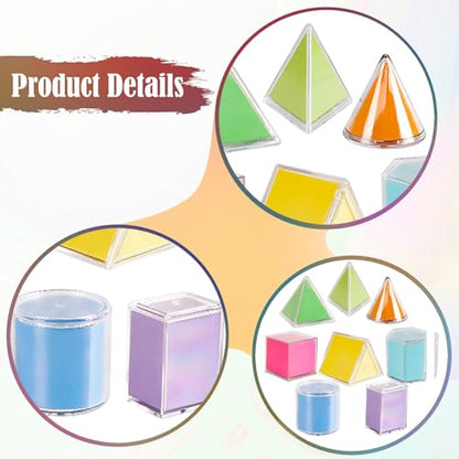 8 Pieces Geometric Models 3D Shapes & 2D Folding Nets Multicolored Removable Educational Leaning for Classroom Homeschool
