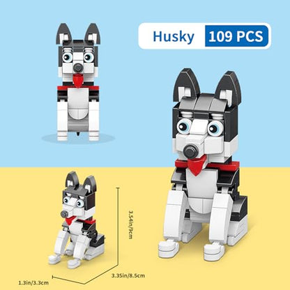 Micro Mini Blocks Dog，Cute Animal Building Blocks，Pet Micro Mini Building Blocks，3D Puzzle Collection Animal Model Toys Building Bricks for Kids (Husky Bulldog Poodle) - color: Husky Bulldog Poodle