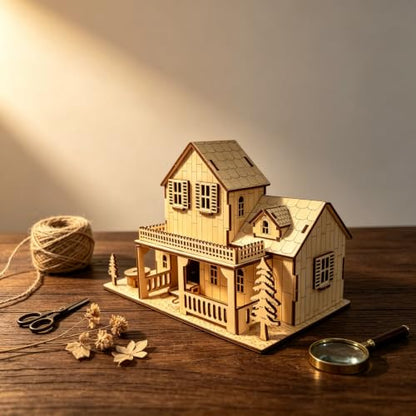 3D Wooden Puzzles for Adults, DIY Miniature Villa House Kit - color: Villa House