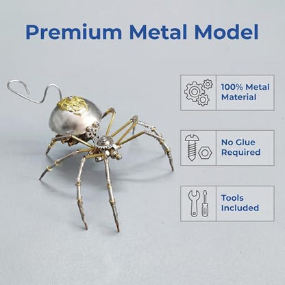 Steampunk Mechanical Insect Spider 3D Metal Puzzle Model Kits 150+ Parts No Glue Build Unique Desk Decor Christmas & Birthday Gift for Men Adults(Long-Tailed Spider) - style: Long-tailed spider