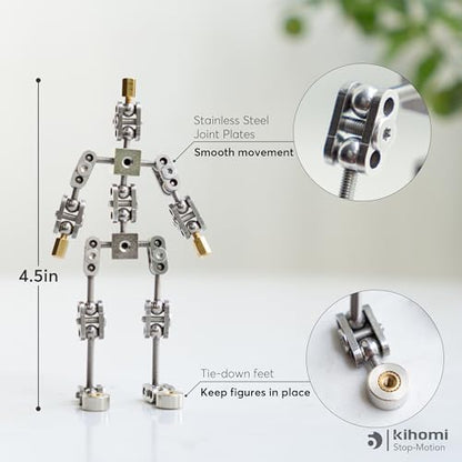 Studio Stop Motion Armature Kit - Feet Tie Down DIY Metal Puppet Figure Skeletons Easy Assembly for Animation Character Design & Creative Fun, Perfect for Stop Motion Animation (Silver, 4.5in) - size: 4.5in