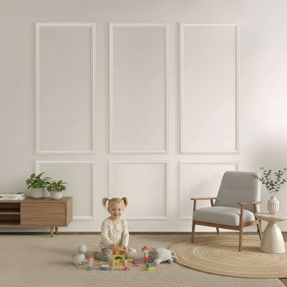 Pre-Cut Peel and Stick Wall Molding Kit Wainscoting Trim- Self Adhesive Premade Accent Panel Chair Rail for Interior Moulding Home Decor Accent Wall Set of 6 pcs - 3 Top 3 Bottom, Ready to Assemble - size: (54×24+24×24),Set of 3