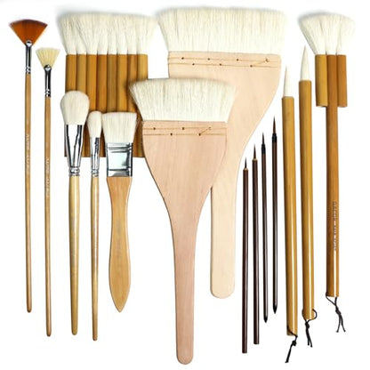 Pottery Brush Set, 15PCS Ceramic Glaze Brushes with Hake Brushes & Storage