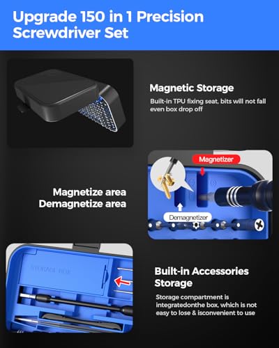 LIFEGOO Precision Screwdriver Set, 150 in 1 Magnetic Screwdriver Set with mini built-in box, Repair Tool Kit for Computer, Laptop, iPhone, Macbook, PC, PS5, Xbox Controller, RC, Jewelers, Glasses Blue - color: Blue, size: 150 in 1