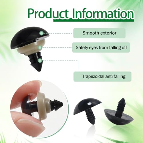 TOAOB 150pcs 18mm Black Plastic Safety Eyes Crafts Safety Eyes with 150pcs Washers for Stuffed Animals Amigurumis Crochet Making - size: 18mm