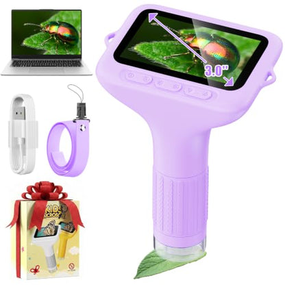 Kids Microscope, 1000X with 3.0" Large IPS Screen (Purple) - color: Purple