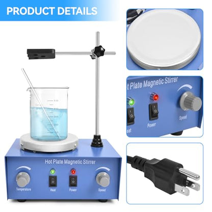 Vevitts 1000ml Magnetic Stirrer Hot Plate Magnetic Mixer Stir Plate Lab Stirrers 2400 RPM 100°C Stirring Bar