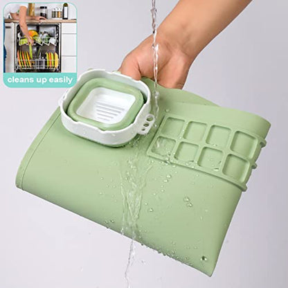 AWOKE Silicone Painting Mat for Table Protection - 20"X16" Washable Art Mat with 1 Water Cup for Kids - Craft Mat has 12 Color Dividers - 2 Paint Palettes (Green), Toddler Activities, Girl Boy Gifts - color: Green
