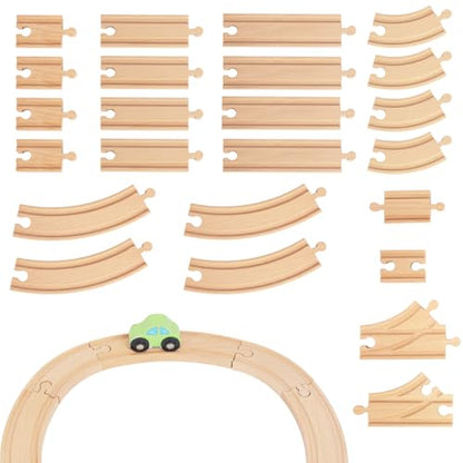 Wooden Train Tracks, 24Pcs Track Expansion Wooden Railway System - style: 24 Pcs