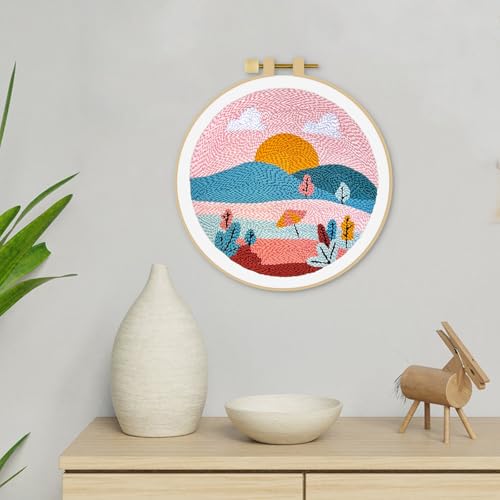 ERKOON Punch Needle Kit Adults Beginners, DIY Easy Landscapes Embroidery Set for Starter Art Craft, Needling Punch Project with Patterns, Tools, Yarns, Hoop, Instruction (Summer) - color: Summer