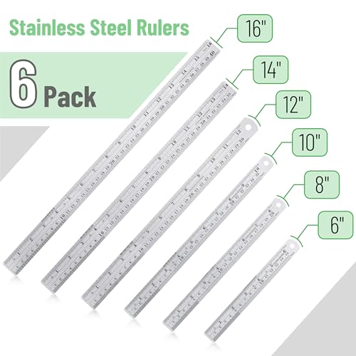 Mr. Pen- Metal Straight Edge Ruler, 6 pcs, 6", 8", 10", 12", 14", 16" - color: Silver, size: 6, 8, 10, 12, 14, 16 inch