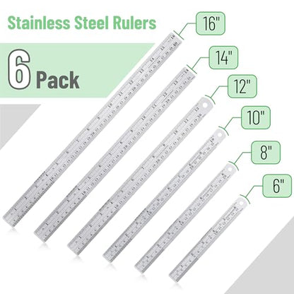 Mr. Pen- Metal Straight Edge Ruler, 6 pcs, 6", 8", 10", 12", 14", 16" - color: Silver, size: 6, 8, 10, 12, 14, 16 inch
