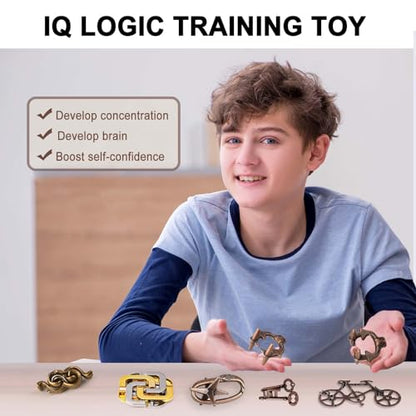 6 PCS Metal Brain Teaser Puzzles for Adults and Kids, Disentanglement Metal Logic Puzzle Set, IQ Mind Challenge Brain Games Toy Gift(6PCS Metal A)