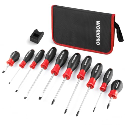 WORKPRO 10-Piece Magnetic Screwdriver Set with Pouch, Red - color: Red