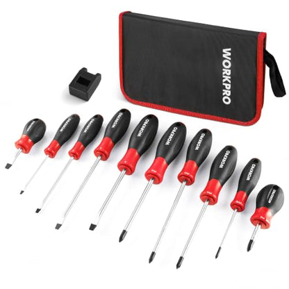 WORKPRO 10-Piece Magnetic Screwdriver Set with Pouch, Red - color: Red