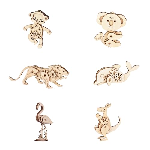 3D Wooden Puzzles for Kids Ages 8+, 6 Pack Animal Puzzles, FSC-Certified Wood, Plastic-Free Toy, STEM Kit for Kids Teens Adults, Wood Craft Model Kit, Individually Wrapped Party Favors - Exotic Frens - color: Exotic Frens