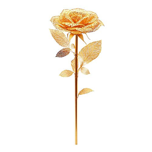 Piececool 3D Metal Puzzles Rose Flower Model Kits, Artificial Flowers Metal Building Blocks DIY 3D Puzzle for Adults, for Father Mothers Valentines Day, 15Pcs Gold - color: Golden