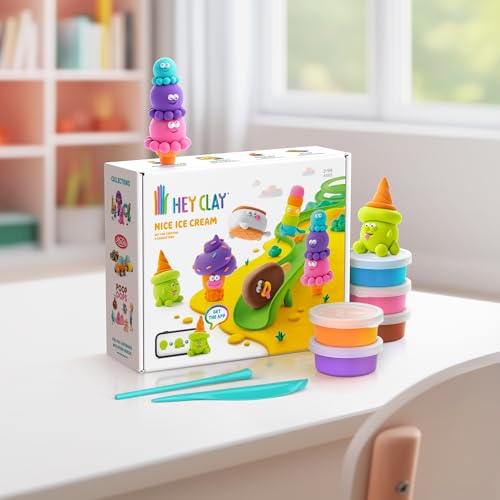 HEY CLAY Fat Brain Toys Nice Ice Cream, Air Dry Clay Kit with Interactive App for Kids & Tweens, Modeling Clay and Crafts Set for Kids Ages 5 to 11 - color: Nice Ice Cream