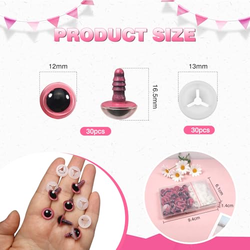 TOAOB 60pcs 12mm Pink Safety Eyes for Crocheting Craft Stuffed Animals Eye - color: Pink