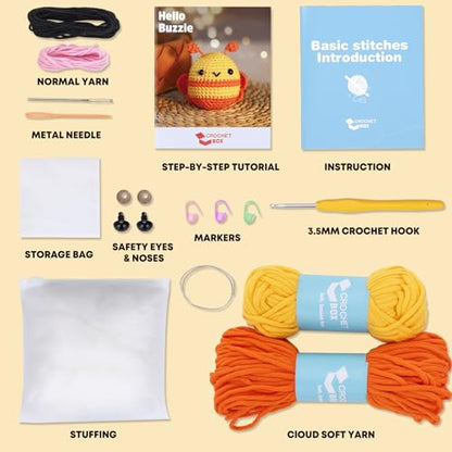 Crochet Kit for Beginners - Bee Crochet Kit, Learn to Crochet, All You Need in, Videos, Instructions, Soft Yarn, Birthday Gift for Adults - color: Bee