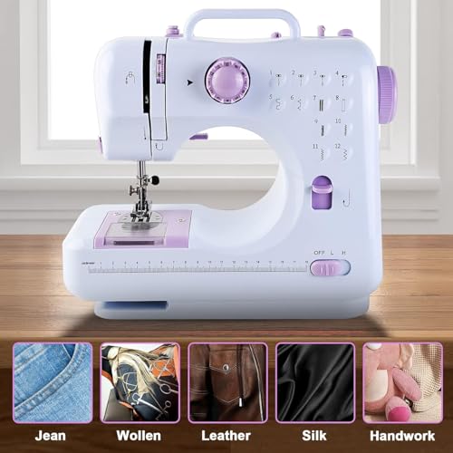 Sewing Machine for Beginners & Kids, Mini Portable Sewing Machines with 12 Built-in Stitch Patterns, 2-Speed Foot Pedal, Perfect for Teaching Daughter to Sew(with 27 Pieces Sewing Kit & Cover)