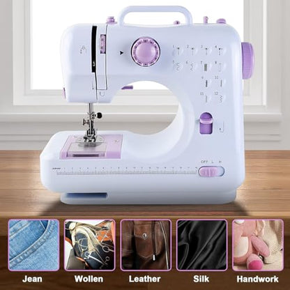 Sewing Machine for Beginners & Kids, Mini Portable Sewing Machines with 12 Built-in Stitch Patterns, 2-Speed Foot Pedal, Perfect for Teaching Daughter to Sew(with 27 Pieces Sewing Kit & Cover)