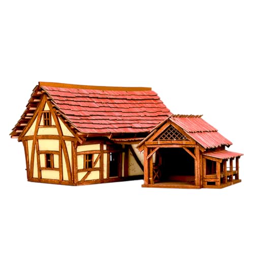 Cruck House and Cow shed - Medieval Wooden House Building Kit - DIY Building 3D Wooden Puzzle Kit - Scale Model Set - Wooden Assembly Kit - Weathered