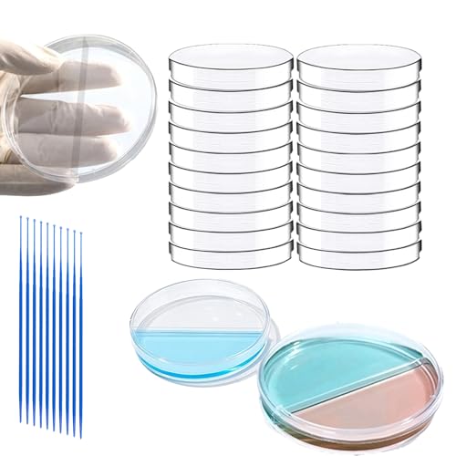 30 PCS 90mm 2 Compartments Plastic Petri Dish with Lids, Sterile with 10PCS 10uL Inoculation Loops - size: 2grids 90mm