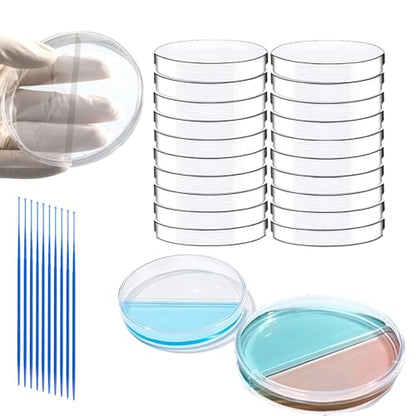 30 PCS 90mm 2 Compartments Plastic Petri Dish with Lids, Sterile with 10PCS 10uL Inoculation Loops - size: 2grids 90mm