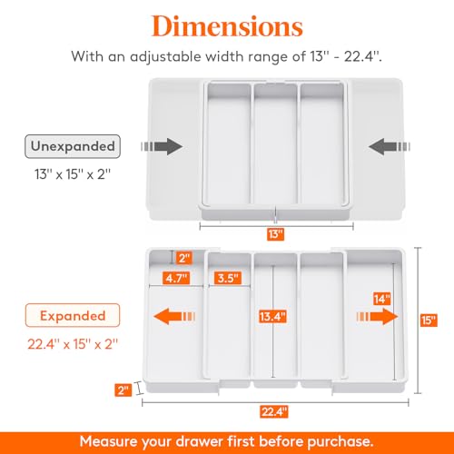 Lifewit Utensil Organizer for Kitchen Drawers, Expandable Utensil Tray - color: White, size: Large(13-22''W x 15"D)