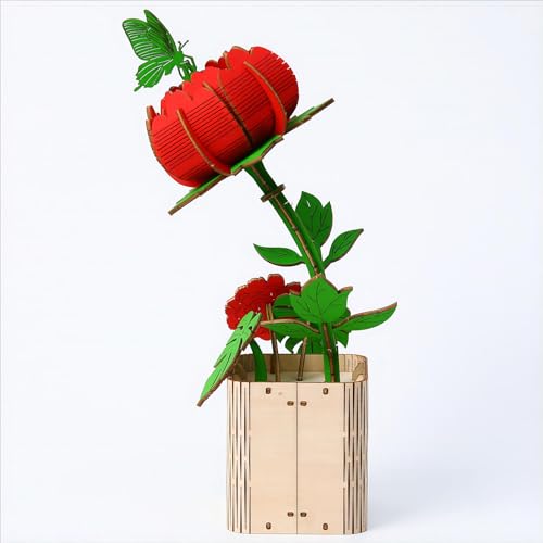 3D Wooden Puzzles Gardening Series Peony Model Building DIY Science Kit Birthday for Adults & Teens to Build Combination - style: Peony