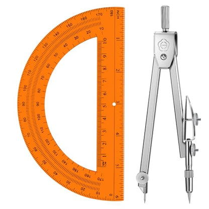 EBOOT Drawing Compass and 6 in Protractor Geometry Set, Orange - color: Orange