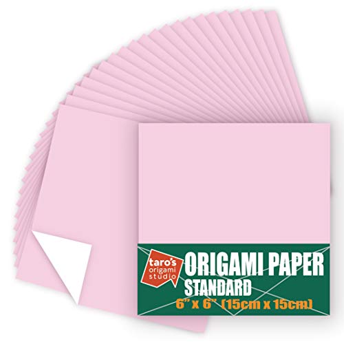 [Taro's Origami Studio] Standard 6 Inch One Sided Single Color (Light Pink) 50 Sheets (All Same Color) Square Easy Fold Premium Japanese Paper for Beginner (Made in Japan) - color: Light Pink
