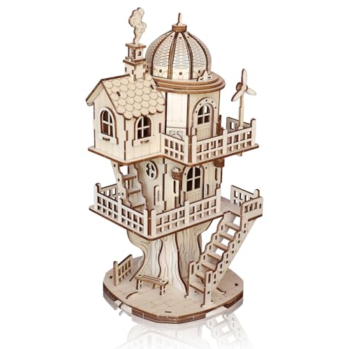 3D Wooden Puzzle for Adults, DIY Creative Circular Treehouse Model Kit