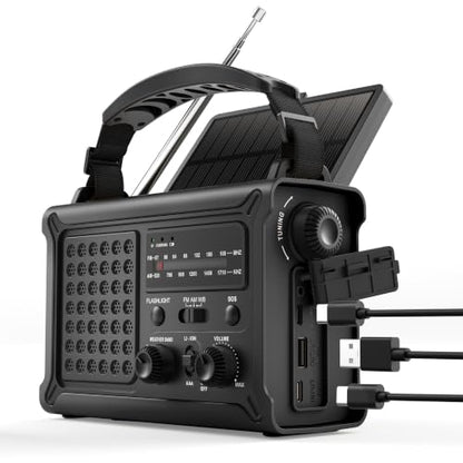 Emergency Radio, 12000mAh Solar Hand Crank NOAA Weather Radio, Black - color: Upgraded Black