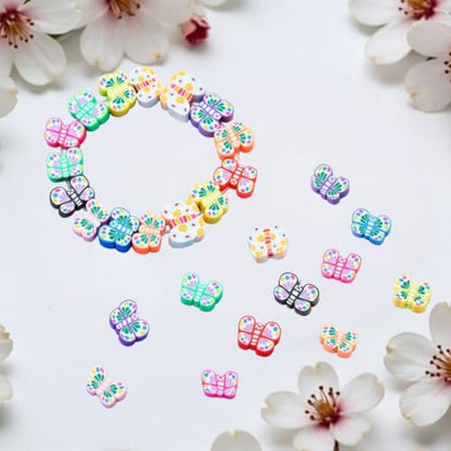 100pcs Colorful Butterfly Polymer Clay 10mm Spacer Beads for Women Jewelry Making DIY Bracelet Necklace Hair Clip (Butterfly) - color: Butterfly