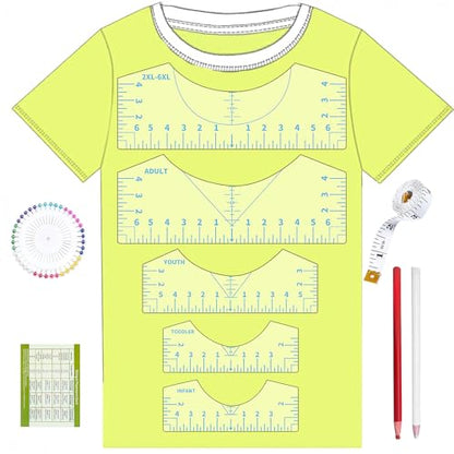 5Pack Tshirt Ruler Guide for Vinyl Alignment, T Shirt Rulers to Center Designs, PVC Measurement Template, Sewing Supplies Accessories Tools for Cricut Heat Press Transfer Vinyl （Blue） - style: Tshirt Ruler-5-Blue