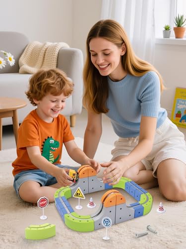 58PCS Electric Magnetic Train Track Sets – DIY Race Car Track Building Kits with Train and Traffic Signs, STEM Toy for Toddlers and Kids, Boys and Girls Ages 3-8, Birthday Party Gifts (Small) - color: Small