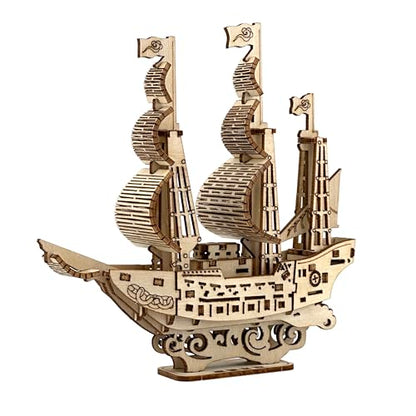 Wooden 3D Sailboat Puzzle Model Kit DIY Ship 3D Jigsaw Puzzles - color: Sailing Boat Puzzle D