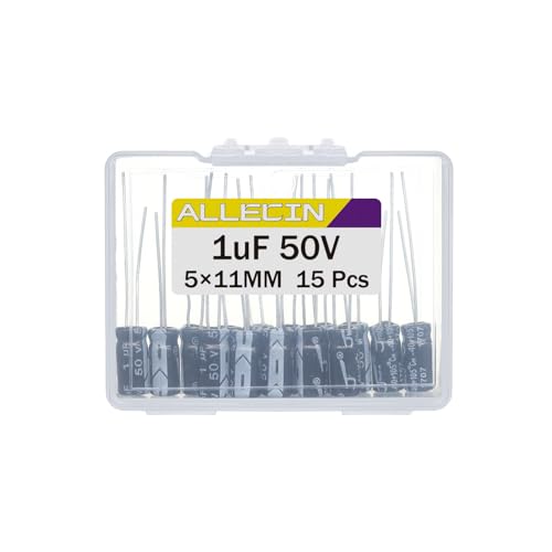 1uF 50V 5x11mm Electrolytic Capacitor 1 UF MFD 50 Volt 0.2x0.43in Aluminum Capacitors (Pack of 15) - style: 1uF 50V 5x11MM