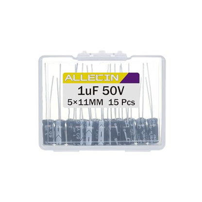 1uF 50V 5x11mm Electrolytic Capacitor 1 UF MFD 50 Volt 0.2x0.43in Aluminum Capacitors (Pack of 15) - style: 1uF 50V 5x11MM