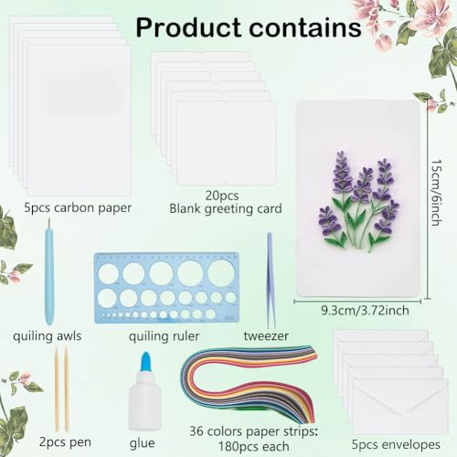 WEBEEDY 20 Sets Paper Quilling Kit for Adults Beginners 5 Styles Flower Quilling Greeting Card Making Kit with Instruction DIY Unique Flowers Cards for Valentine's Day Wedding New Year's Day