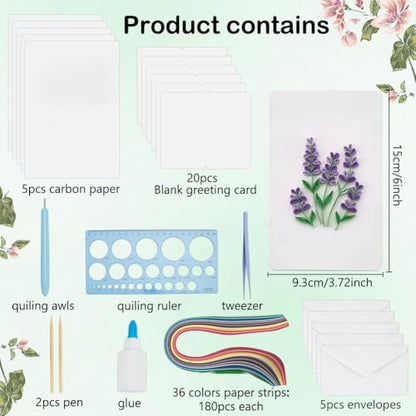 WEBEEDY 20 Sets Paper Quilling Kit for Adults Beginners 5 Styles Flower Quilling Greeting Card Making Kit with Instruction DIY Unique Flowers Cards for Valentine's Day Wedding New Year's Day