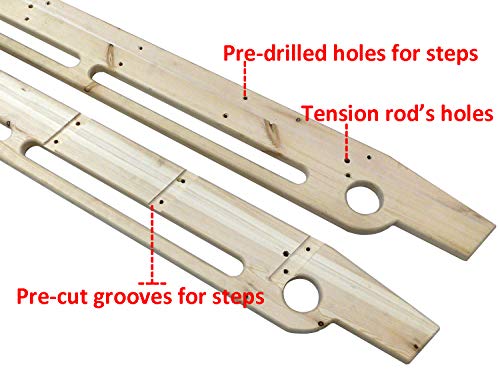 DIYHD 87" Solid Knotty Pine Wood Sliding Library Ladder with Handrails - color: Niu#2, size: Height 87"