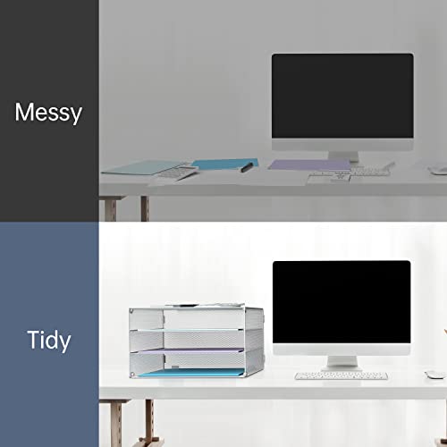 DALTACK 3 Tier Letter Tray Paper Organizer with Sliding Mesh Trays White - color: White