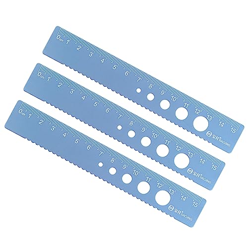 3pcs Straight Ruler - [ 15cm ] Wave Edge with Hollow Circle Metric Measuring Tool for Home Classroom Office Use | Aluminum Alloy, Blue-Gray - color: Blue-gray