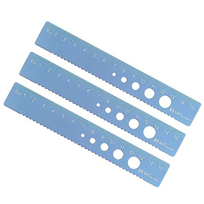 3pcs Straight Ruler - [ 15cm ] Wave Edge with Hollow Circle Metric Measuring Tool for Home Classroom Office Use | Aluminum Alloy, Blue-Gray - color: Blue-gray