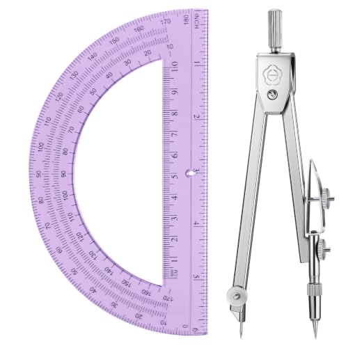 EBOOT Drawing Compass and 6 in Protractor Geometry Set, Purple - color: Purple