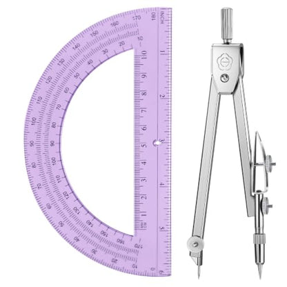 EBOOT Drawing Compass and 6 in Protractor Geometry Set, Purple - color: Purple