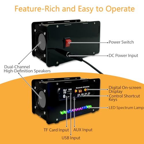 EIELE Soldering Practice Kit - Multi-Function Speaker with AUX & TF Playback, Voice-Activated Level Indicator, Dual Channel, Black Case - color: Black case